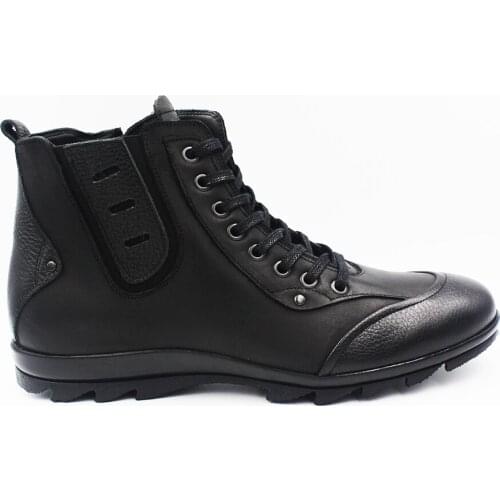 Mens Black Genuine Leather Lace-Up Casual Boots Fsc2299siyah