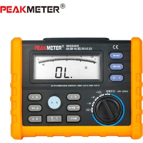 PEAKMETER MS5205 Digital Insulation Resistance Meter 0.01-100G ohm 250V-2500V Tester Analogue Megohm Meter