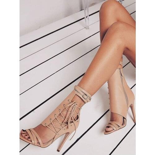 DDYZHY Roman Buckle Strap Shoes Women Sandals Sexy Gladiator Cross-Tied Lace Up Peep Toe High Heels Boots Black Aprict 42