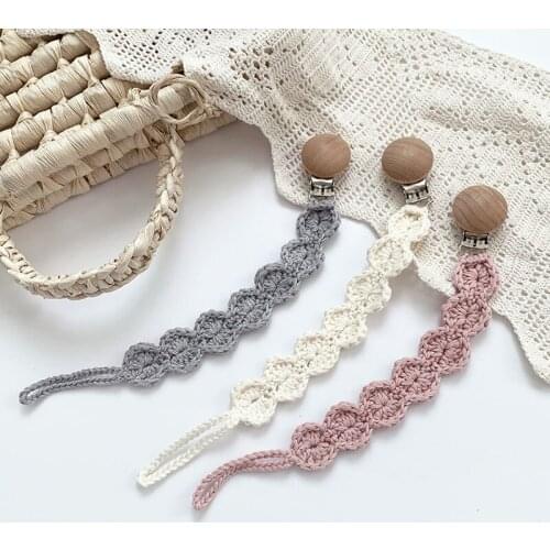Baby Hand Hook Knitting Pacifier Chain Wooden Pacifier Anti Dropping Chain Wooden Pacifier Anti Dropping Clip