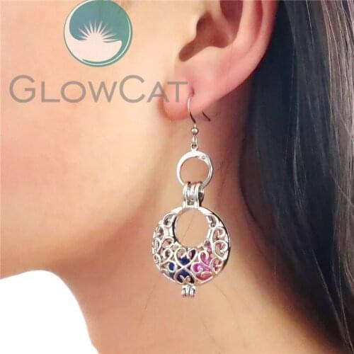 KE724 Moon Design Dangle Earrings Beads Cage Perfume Essential Oil Diffuser Stone Pearl Cage Locket Drop Earring Brinco