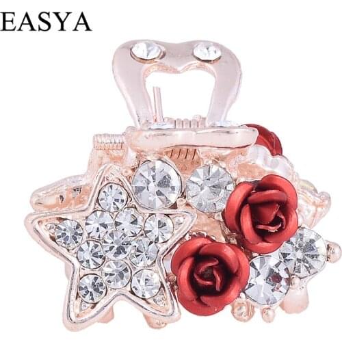 EASYA 2018 New Arrival Colorful Enamel Rose Flower Hair Claw Clips Crystal Metal Star Hair Accessories Hairwear For Women