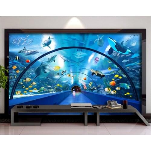 Custom wallpaper photos 3d stereo underwater world dolphin whale childrens room background mural home decoration 3d wallpaper
