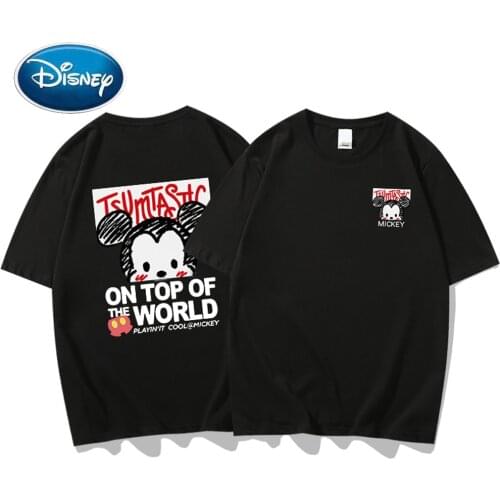 Disney T-Shirt Chic Fashion Back Mickey Mouse Letter Cartoon Print O-Neck Couples Unisex Women Short Sleeve Tee Tops 7 Colors