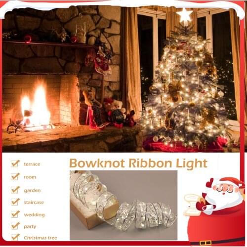 4m 40LED String Lights Waterproof Copper Wire Ribbon Bows Lights for Party Weddings Holiday Christmas Tree Decorations