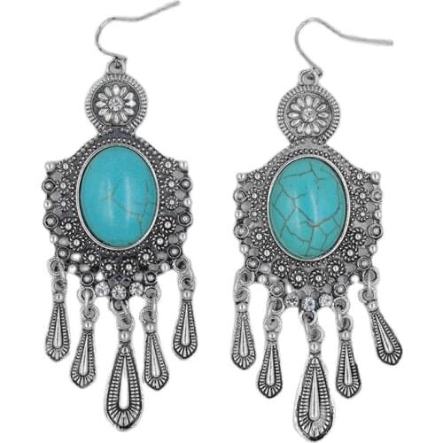 Hot Gypsy Rhinestone Statement Anti Tibetan Resin Drop Earring Women Bohemian Boho Gypsy Festival Jewelry