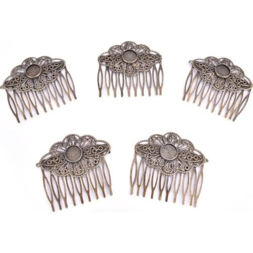 5pcs Antique Bronze Hair Comb Jewelry Making Hairpins Findings Fit 12mm Glass Cabochons Settings Hair Clips Accessories 5*5.3CM