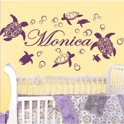 Custom personalized name turtle underwater foam vinyl mural art of home living room wall decals kids room decor Y-35