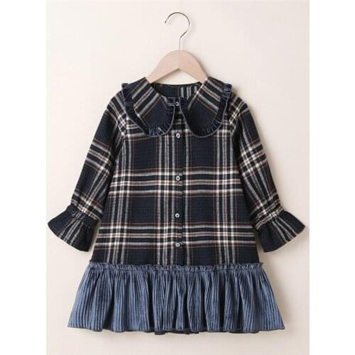 Baby Girls Plaid Dress 2021 Spring Childrens Princess Dresses Cute Long Sleeve Button Ruffle Hem Dress Kids Clothes