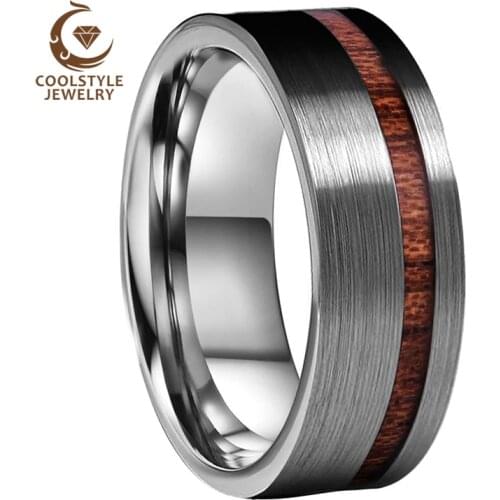 8MM Men Women Tungsten Wedding Ring With Real Wood Inlay Flat Band Brushed Finish High Quality Comfort Fit