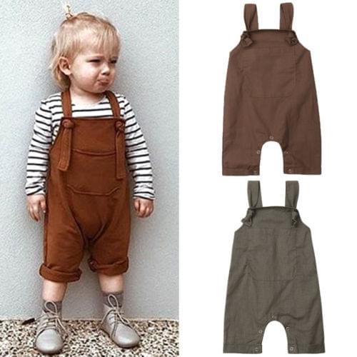 Newborn Infant Baby Girl Boy Solid Bib Pants Overalls Romper Outfits Clothes