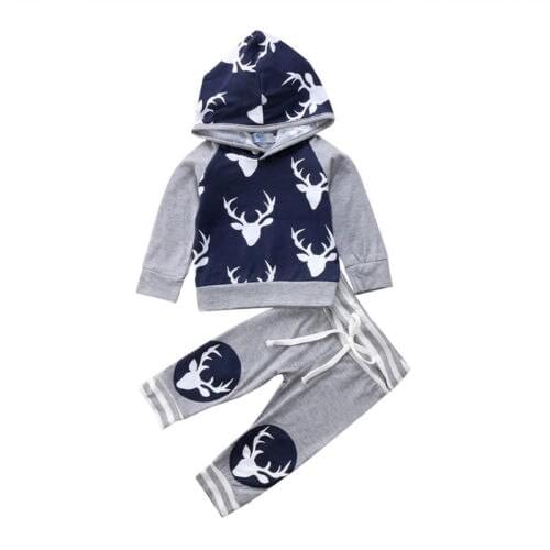 2019 Newborn Baby Boys Deer Hooded Tops Sweater Pants Leggings Outfit Set Clothes Size 0-24M