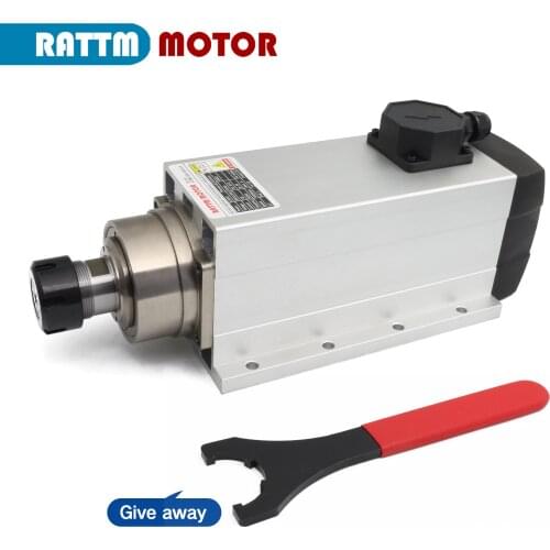 Square 6.0kw Air cooled spindle motor ER32 runout-off 0.01mm 380V 12A 4 Ceramic bearing,CNC Engraving machine