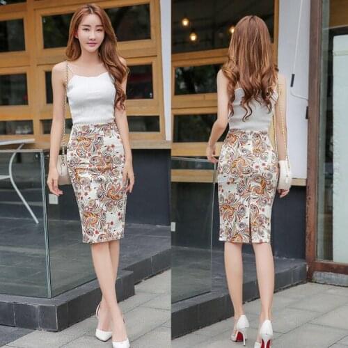 2021 Summer New National Style Women Hip Wrapped Middle Skirt With A Slit Over The Knee Is Slim Girl Fashion Printed Pattern