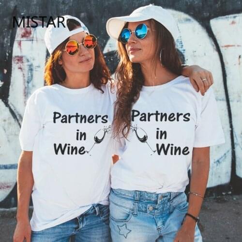 New summer Printed Partners In Wine BFF t shirt women casual white tops fashion t-shirt short sleeve graphic tee women clothing