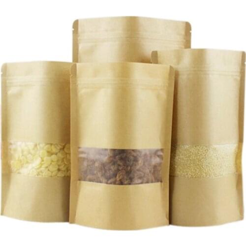 Xin Jia Yi Packaging Zipper Kraft Paper Bag Brown Self Press Paper Bag For Cookie Tea Candy Paper Tea Bag With Window