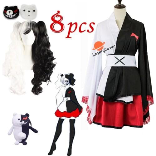 Anime Danganronpa Monokuma Cosplay Costume Wig Bear Hairpin Jacket Skirt Suit Halloween Christmas Party Suit Uniform Girls