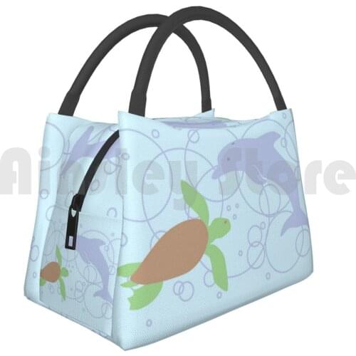 Portable Insulation Bag Sea Turtle And Dolphin Dolphins Sea Turtle Turtles Bubbles Ocean Sea Water Blue