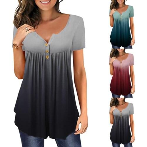 Plus Size Blusas Womens Gradual Change Short Sleeve Blusas Summer Fashion O-Neck Blouse Ladies Elegant Tops Blouses Femme
