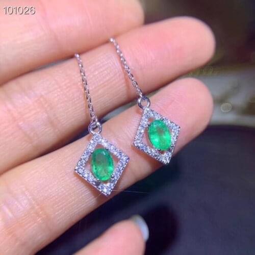 Natural green emerald drop earrings S925 silver natural Gemstone drop earrings fashion Lovely square geometry Womens gifts