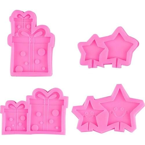 3D Gift Box Silicone Mold Pink Chocolate Mold Star Smiley Face Fondant Mold Cake Decoration Tool Candy Kitchen Baking Utensils