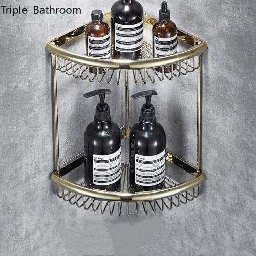 Light Luxury Solid Brass Wall Storage Basket Triangle Shape Corner Stand Bathroom Shampoo Shower Gel Wash Supplies Shower Shelf