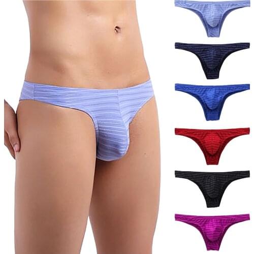 Hot New Mens Sexy Underwear Briefs Mens Ultra Thin Bikini Briefs Half Hip Low Waist Color Striped Panties Mini Underpant Bikini