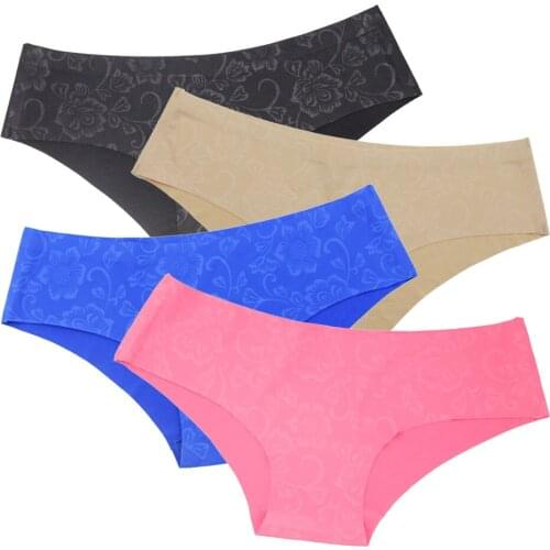 New Underwear Women Seamless Panties For Dress Sexy Flower Print Briefs Easy Dry Ice Silk Lingerie Bikini Femme Soft Comfort