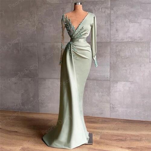 Green Beading African Formal Evening Dresses Saudi Arabia Appliqued Prom Party Gowns Robe De Soiree 2021 Women Celebrity Dresses