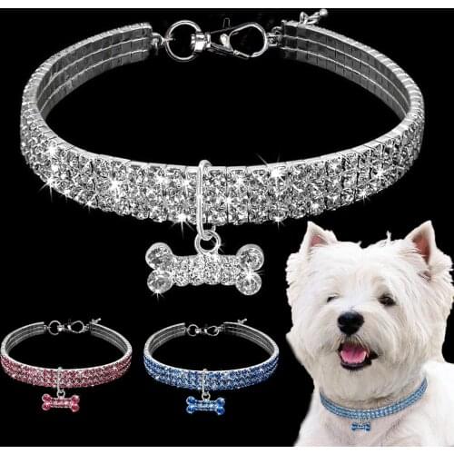 Bling Cat Collar Rhinestone Bone Adjustable Dog Necklace Luxury Kitten Puppy Pet Collars Belts Accessories for Small Dogs Stuff
