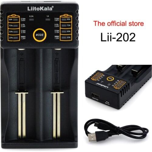 Liitokala Lii-202 18650 26650 16340 14500 Charger 5V 2A Input NiMH Lithium Battery Smart Charger