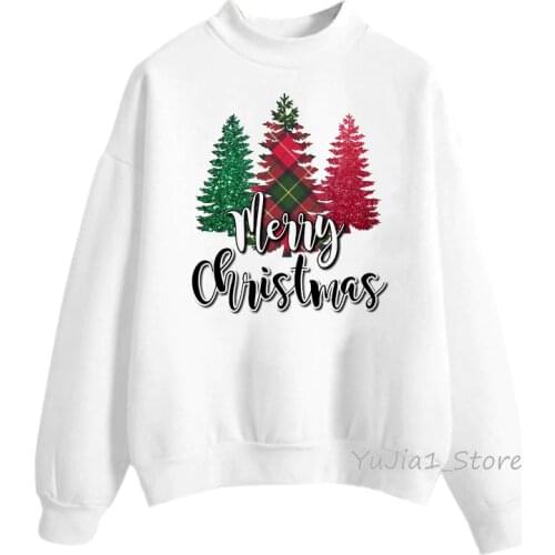 Women’s sweatshirt cute Santa Claus Christmas tree car print funny hoodies harajuku graphic clothes winter warm lady hoody