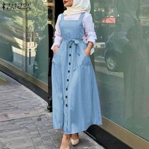 Women Overalls Dress ZANZEA Summer Sleeveless Solid Sundress Casual Bohemian Size Zipper Vestidos Robe Femme Muslim Dress Kaftan