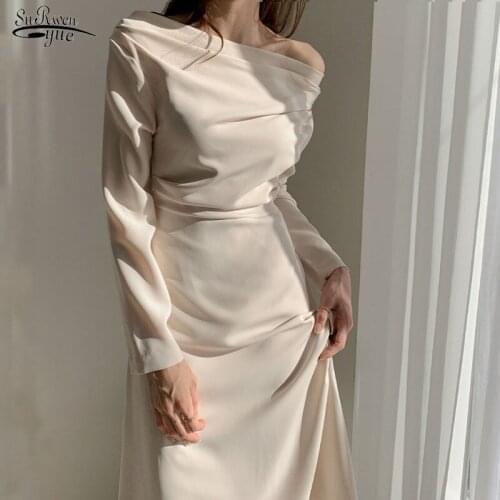 2021 Spring Long Sleeve Summer Dress Women Slash Neck Black White Party Dress Female Office Ladies Long Dresses Vestidos 13067