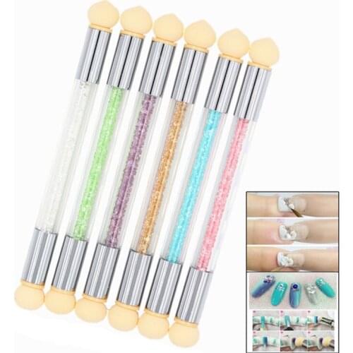 1Set Double-ended Nail Gardient Shading Pen With Extra 4 Sponge Head Clear Acrylic Nail Art Sponge Brush