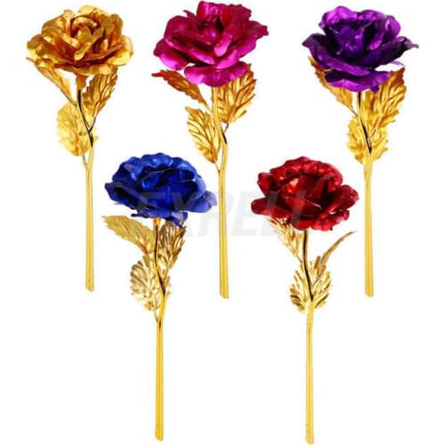 1 pc Gold-plated Long Stem Golden Dipped Rose Flower Romantic Valentines Day Lover Gift Home Ornament