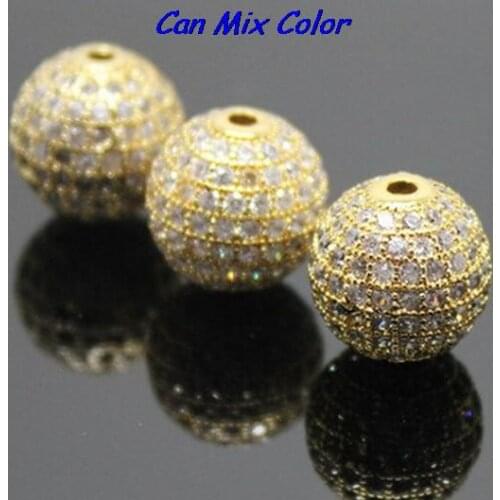 10mm hodt4le pave spacer findings Boutique Micropave Round Shape Beads Zircon micro inlay Beads Brass Rose Gold bead crystal