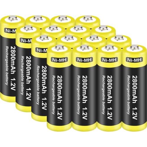 16 Packs 2800mAh 1.2V AA Ni-MH Rechargeable Battery for AA Batteries (Case included)