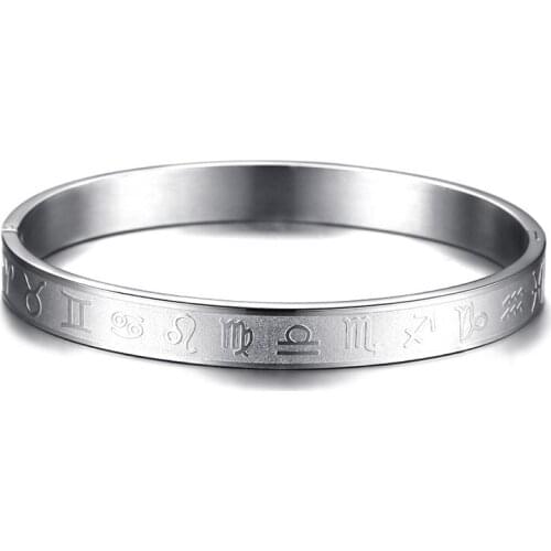 2019 new simple Face width 8MM Stainless Steel Twelve Constellation Buckle Bracelet Gold Color Bangle for Men holiday gift