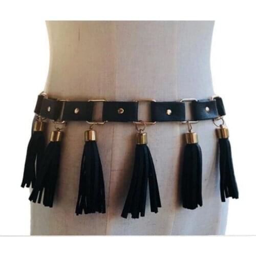 2020 Tassel Girdle Wild Decorative Dress Belt Accessories Nightclub Bar Waistband Belt Harajuku Black Women Belt High Quality