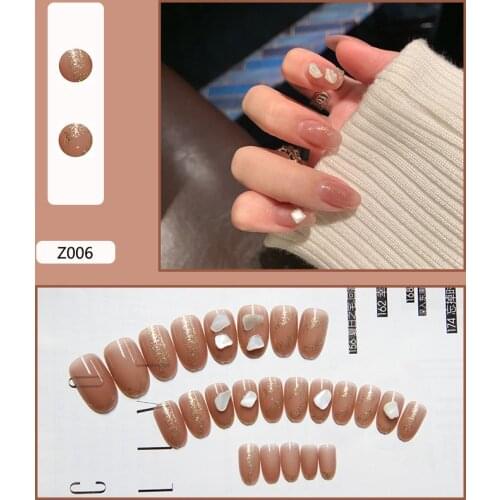 24pcs/set Shell Acrylic Fake Fingernails False Nails Simple Women Full Nail Tips Patch Short Nail Art DIY With Tape