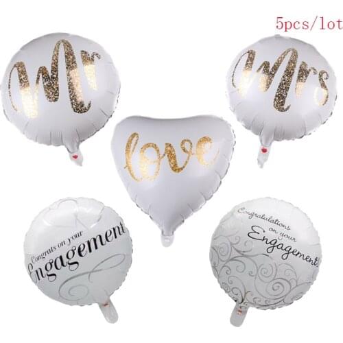 5pcs 18inch Engagement Foil Balloons white Round Helium Balloons Engagement Decorations Mrs Mr Globos Wedding Party Decoration