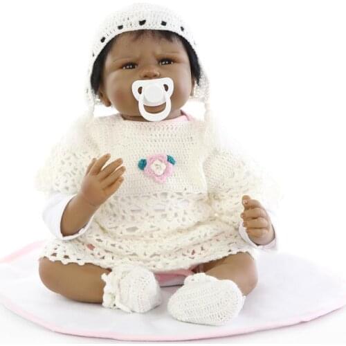 55cm Real Reborn Babies Newborn Black Doll with Clothes and Hat Silicone Baby Doll for Sale Toys for Children