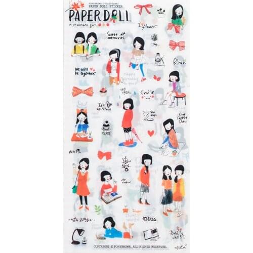 6 sheet / Pack Paper Doll Pencil Drawing Style Stickers Cute Diary DIY Decoration PVC Stationery Sticker Items