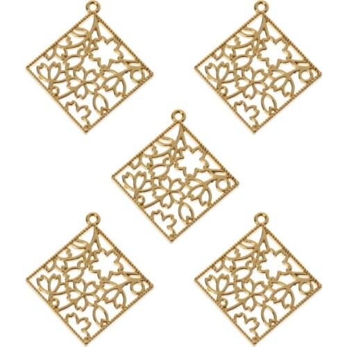 5Pcs Cherry Flower Metal Frame Pendant Open Bezel Setting UV Resin Jewelry DIY