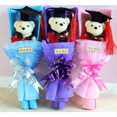 Promotion ! Teddy Bear Rose Artificial Flowers Bouquet Teddy Bear Plush Animal Doll Toy For Kid Birthday Christmas Graduate Gift