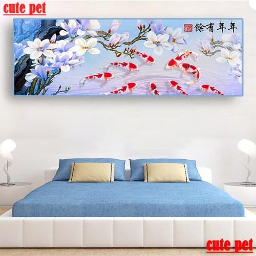 Large DIY Full square round Diamond Painting 5D Embroidery Nine fish illustration CrossStitch Diamond Rhinestone Home Wall Decor