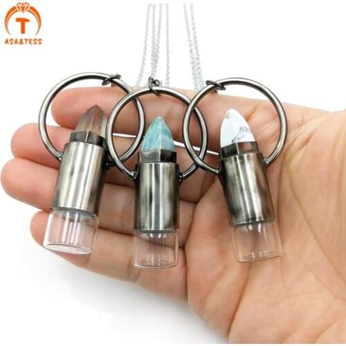 Antique Copper Gunmetal Plated Necklace Crystal Quartz Rollerball Bottle Perfume Pendants Natural Stone Oil Diffuser Vial