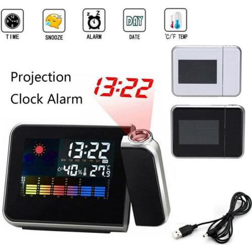 LED Digital Alarm Clock Projector Table Electronic Desktop Time Projection Weather Forecast Thermometer Hygrometer Battery/USB