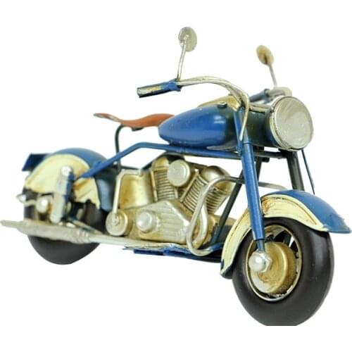 Decorative Metal Chopper Blue Motorcycle-Trinket, Miniature,Gift, Nostalgic,Vintage,Handmade, hand Painted, Quality Durable